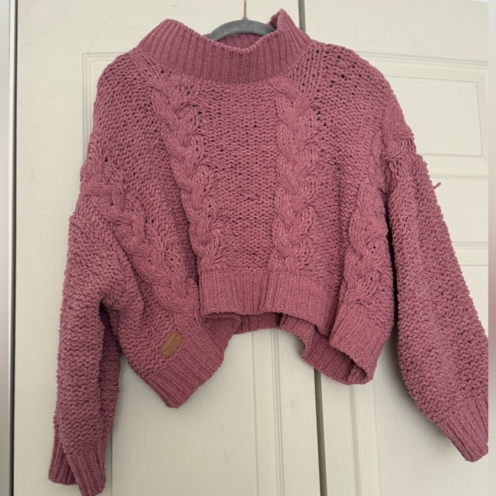 Simply Southern Mauve Cable Knit Turtleneck Sweater
